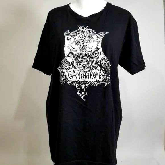 Cantharone Music Rock T-Shirt Tee Shirt Top L Metal Black Owl Punk Gothic Alt - Picture 2 of 5